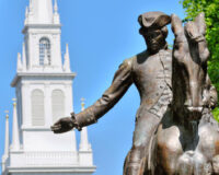 Looking past the Paul Revere Statue towards the Old North Church